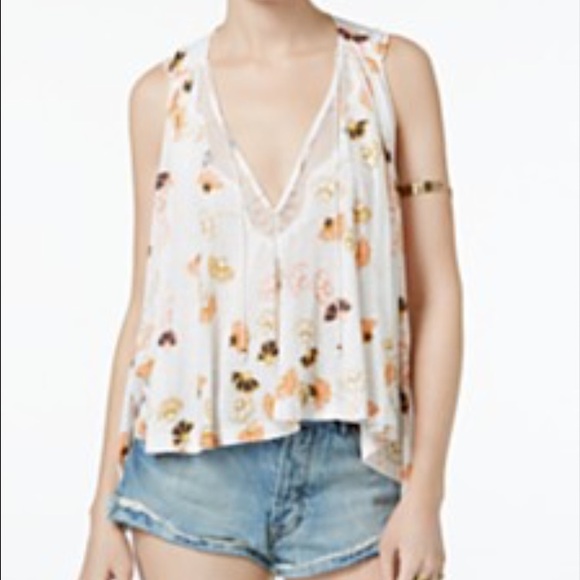 Free People Floral Tank Top - White and Orange - Picture 3 of 16